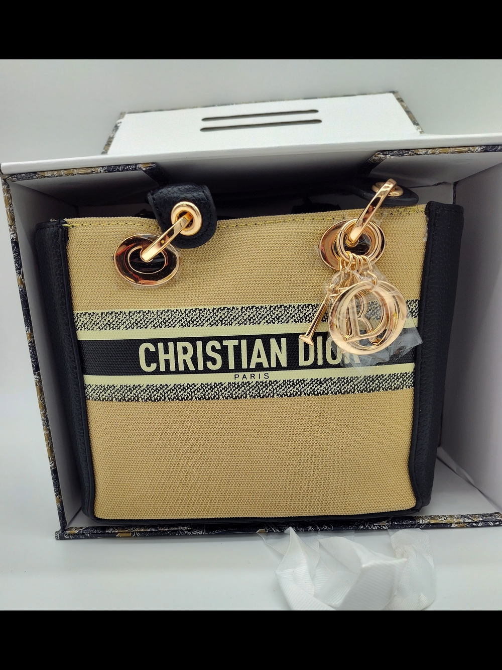 DIOR Beauty Mini Lady Dior Style Tote Gold Charm Canvas Top Handle Gift Set GWP - Picture 4 of 15